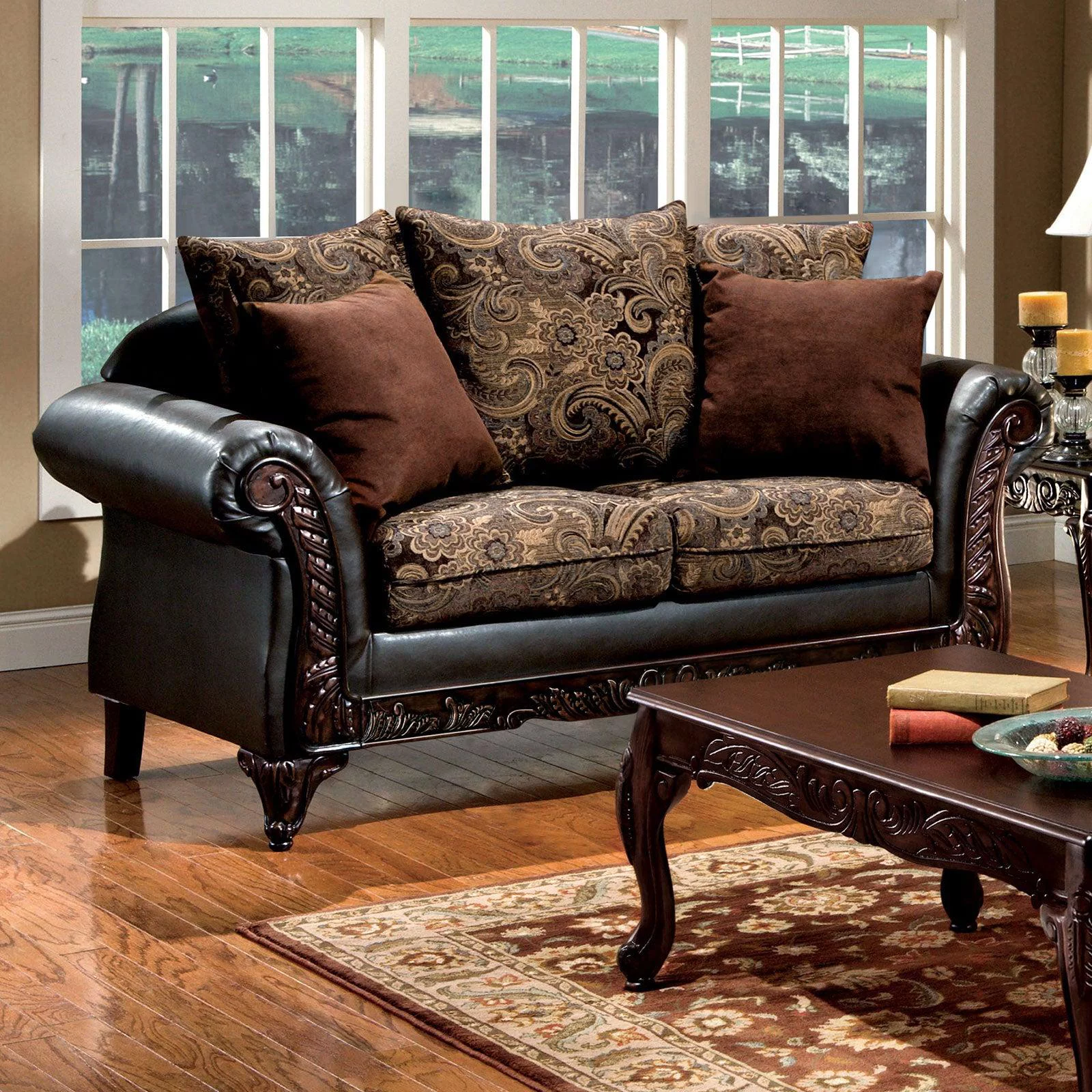 Traditional Brown & Espresso Living Room Set 5pcs FOA Rotherham & Cheshire
