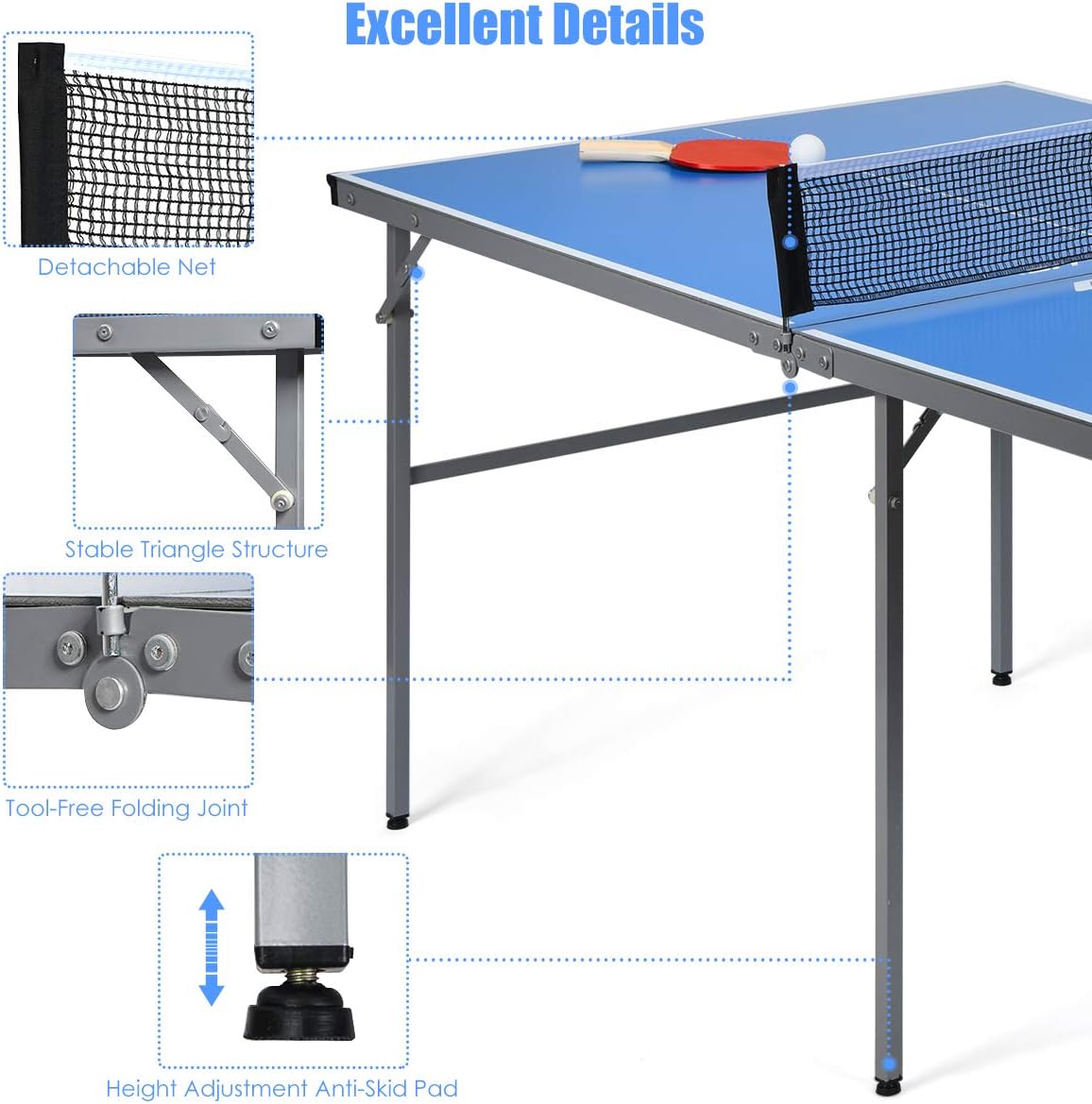 Goplus Foldable Ping Pong Table, 100% Preassembled, Portable Table Tennis Table Game Set with Net, 2 Table Tennis Paddles and Ping Pong Balls for Indoor Outdoor Use