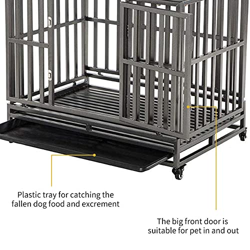 LUCKUP Heavy Duty Dog Cage Metal Kennel and Crate for Medium and Large Dogs, Pet Playpen with Four Wheels,Easy to Install,42 inch,Black