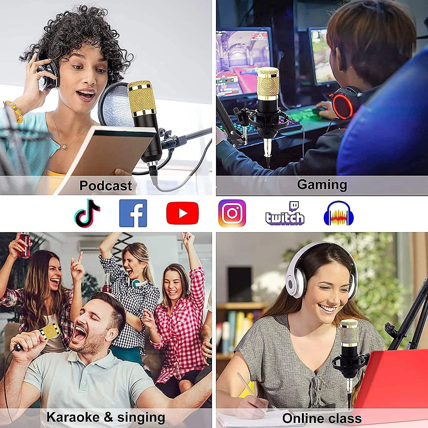 Podcast Equipment Bundle, BM-800 Podcast Microphone bundle with v8 Sound Card, Condenser Studio Microphonefor Laptop Computer Vlog Living Broadcast Live Streaming YouTube TikTok Pack of 2