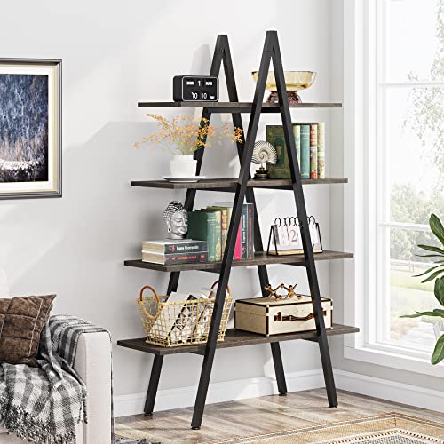 Tribesigns 4-Tier Bookshelf, A-Shaped Bookcase 4 Shelves Industrial Ladder Shelf Open Display Shelves Book Storage Organizer for Living Room, Home Office
