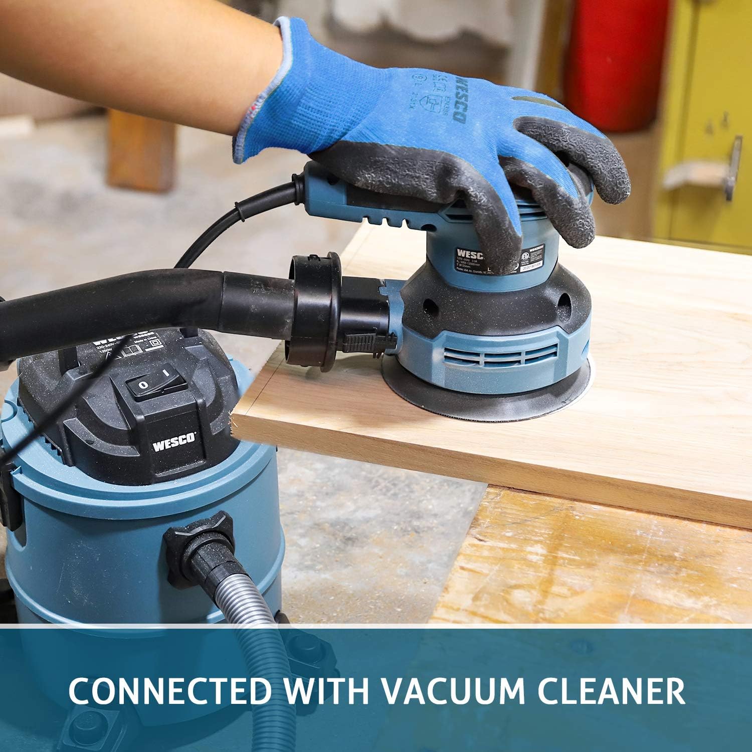 Random Orbital Sander, WESCO 3.0A Power Orbital Sander 5-Inch with 12Pcs Sanding Discs, Vancuum Adapter, Cyclone Box, Corded 6 Variable Speeds Electric Sander, Efficient Dust Collection System Pack of 2