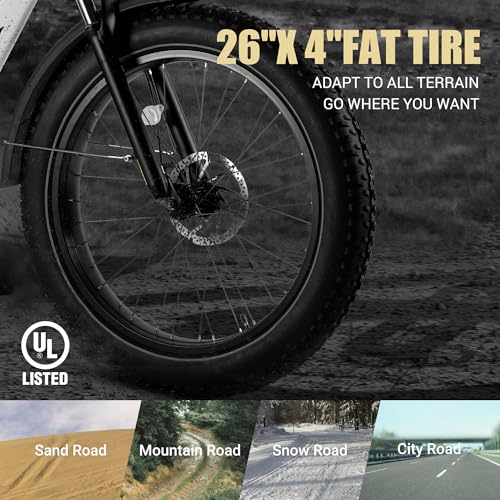 Likebike Electric Mountain Bike,26" Fat Tire Electric Bike for Adults Peak 720W, 48V 13Ah Battery,UL 2849 Certified,Step Thru Ebike,Off Road E-bike 25MPH 7-Speed and Front Suspension Electric bicycles