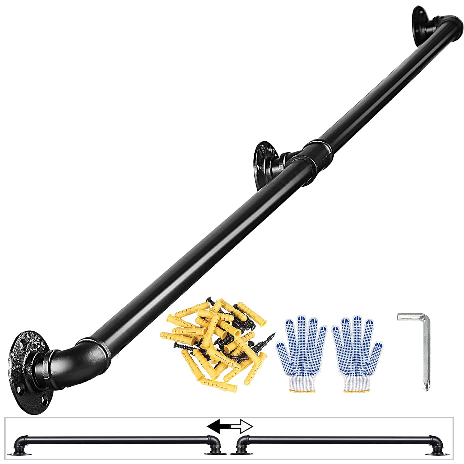 WSLHP 20FT Staircase Handrail Kit,Metal Pipe Handrail,Wall Mount Decoration Banister for Outdoor & Indoor(Antique Bronze)