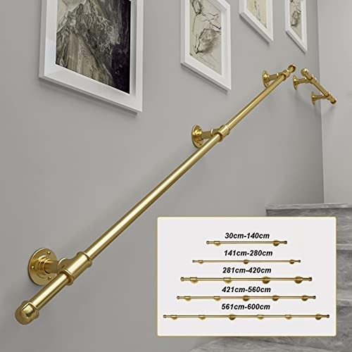 Gold Handrail for Stairs,1m 1.5m 2m 2.5m 3m Stairway Railing Complete Kit | Support Bar Wall Mounted Staircase Hand Rails,Metal Iron Water Pipe Design