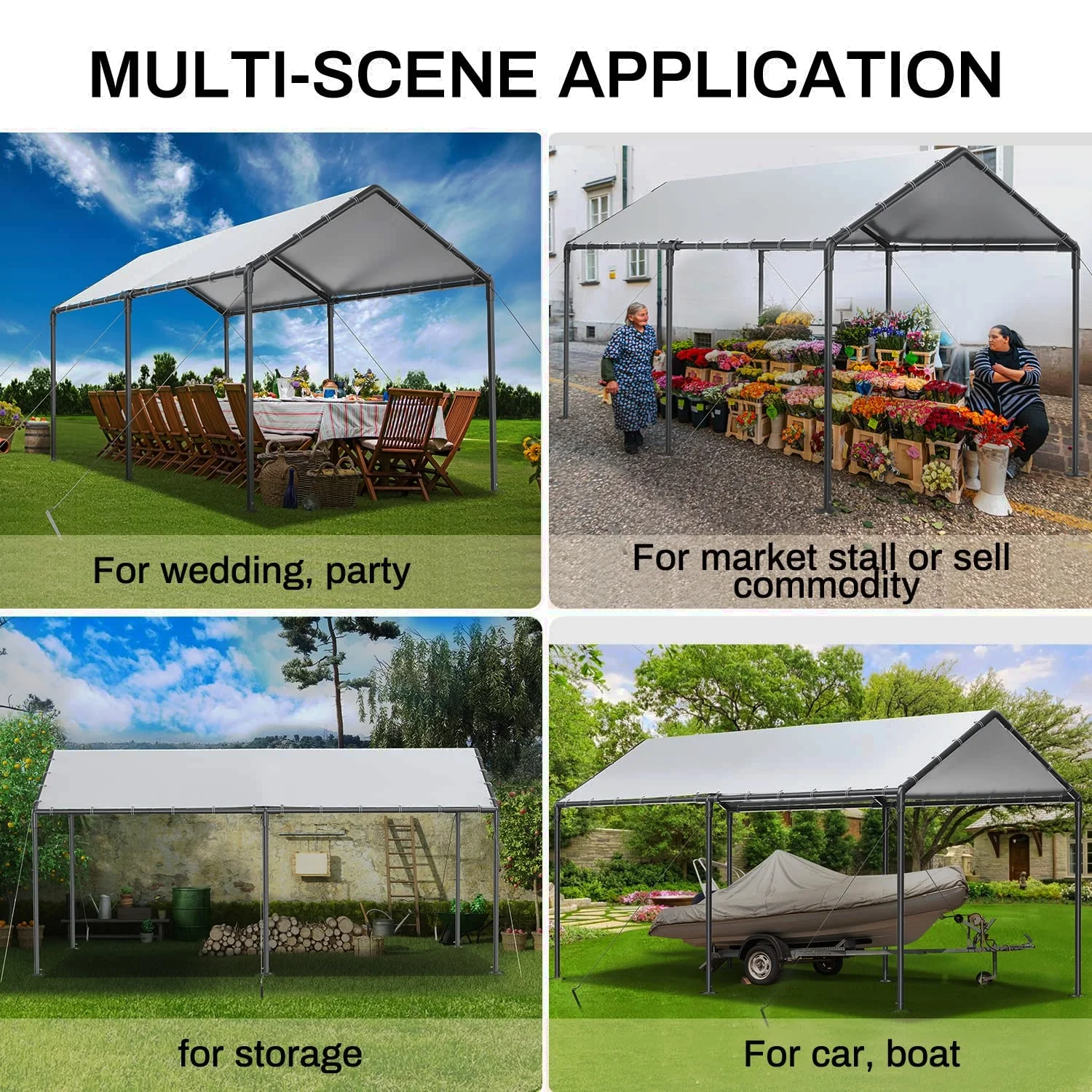 GaildonCarport 10 x 20Ft Upgraded Heavy Duty Carport with Steel Wire Rope Portable Garage for Truck Boat Car Canopy with All-Season Tarp (White)