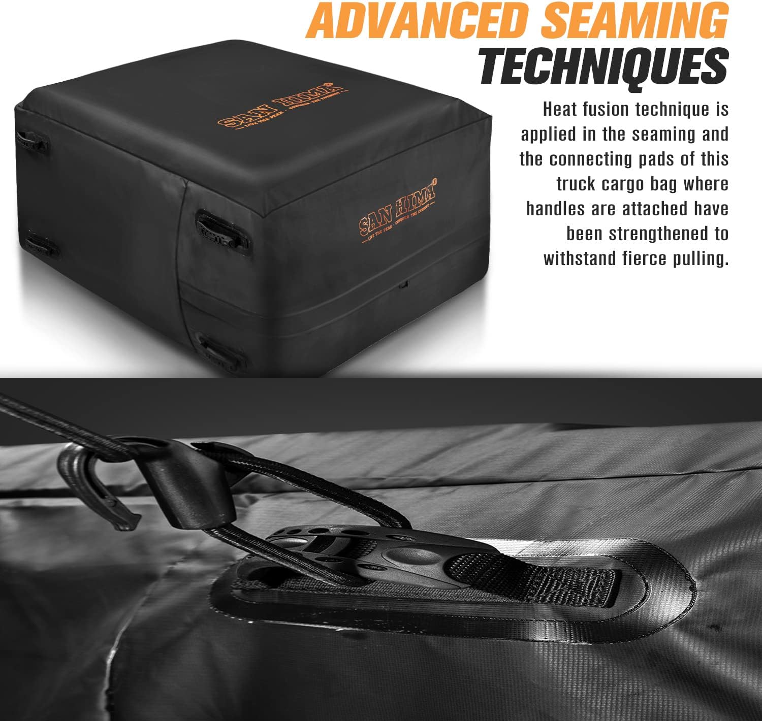 Truck Cargo Bed Bag with Cargo Net-FieryRed 100% Waterproof Heavy Duty Truck Bed Storage Bag, 8 Rubber Handles Fits Any Truck, Size: 50 L x 40 W x 22 H (26 Cubic Feet)