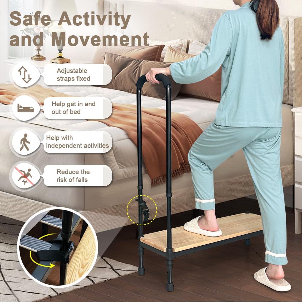 Zelen Bed Step Stool with Handle for Elderly Bedside Steps Stool Medical for High Beds Bedside Assist Rail Bed Grab Bar for Seniors Adjustable Height Handicap Steps Safety Foot Stool with Handrails