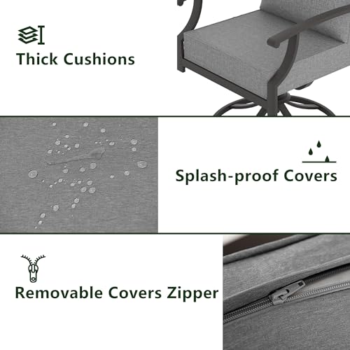 Patio Dining Set 7 Pieces for 6,Outdoor Metal Furniture Conversation Set w/2 Swivel Chairs and Longboard Metal Dining Table with Umbrella Hole for Backyard,Garden,Poolside,Sand