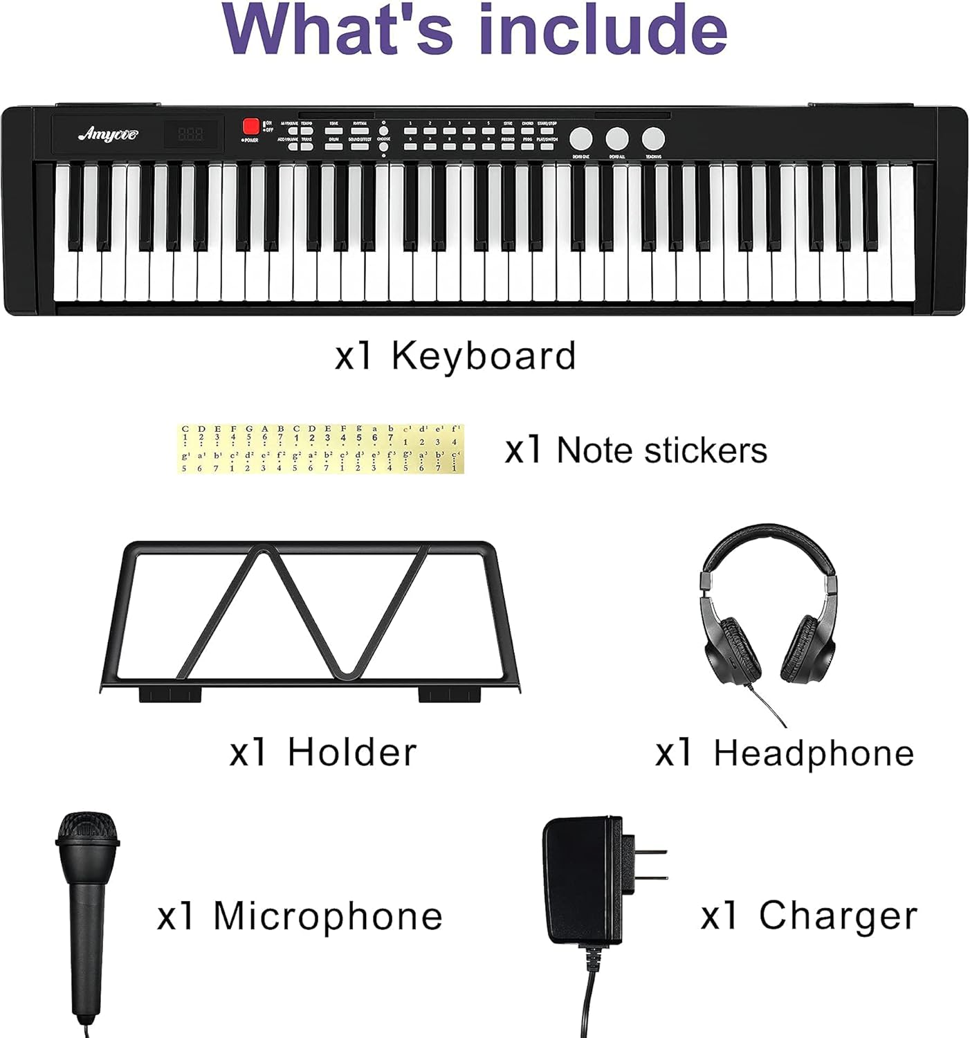 Amyove 61-Key Beginners Electric Keyboard Piano, Portable Multifunction Piano Keyboard with Microphone, Power Supply & Sheet Music Stand Pack of 2
