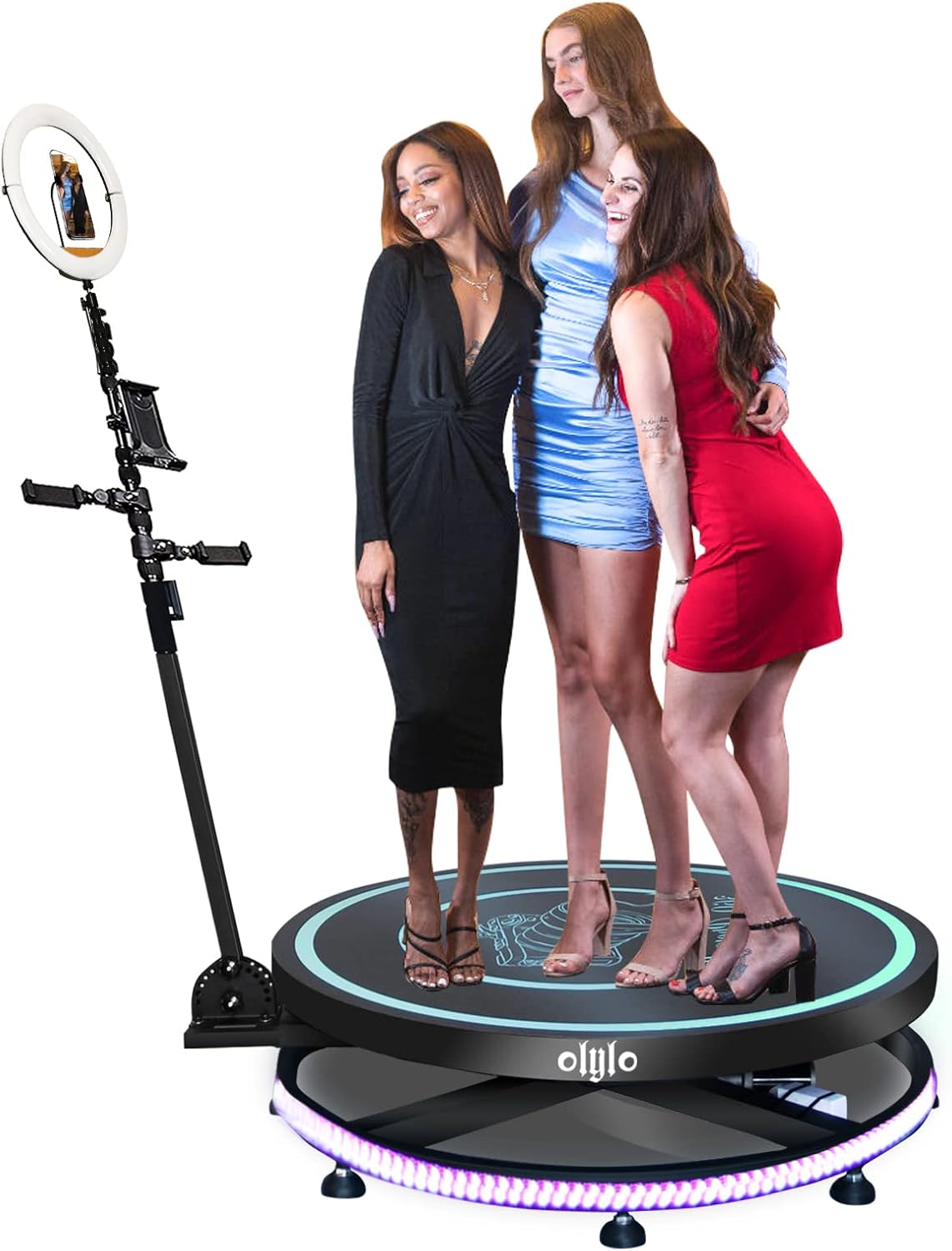 360 Photo Booth Machine for Parties with Free Logo Ring Light Selfie Holder Accessories,2 People Stand on Remote Control Automatic Spin 360 Video Camera Booth Platform Spinner 26.8” with Trolly