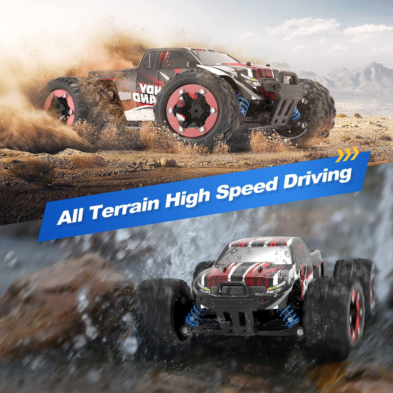 DEERC 9300 Remote Control Car High Speed RC Cars for Kids Adults 1:18 Scale 40 KM/H 4WD Off Road Monster Trucks,2.4GHz All Terrain Toy Trucks with 2 Rechargeable Battery,40+ Min Play Gift for Boy Girl Pack of 2