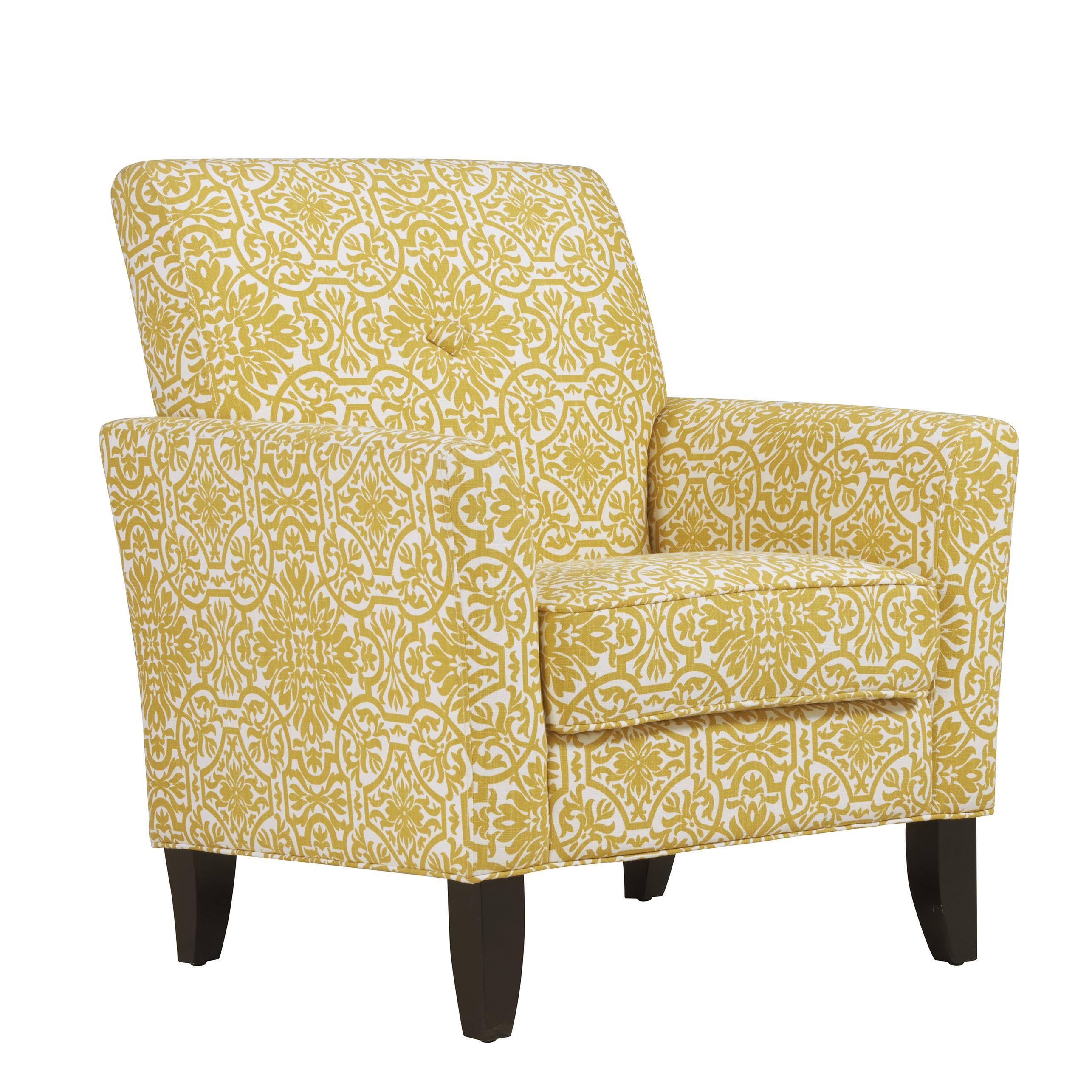 Domesis Button Tufted Arm Chair Gold Damask
