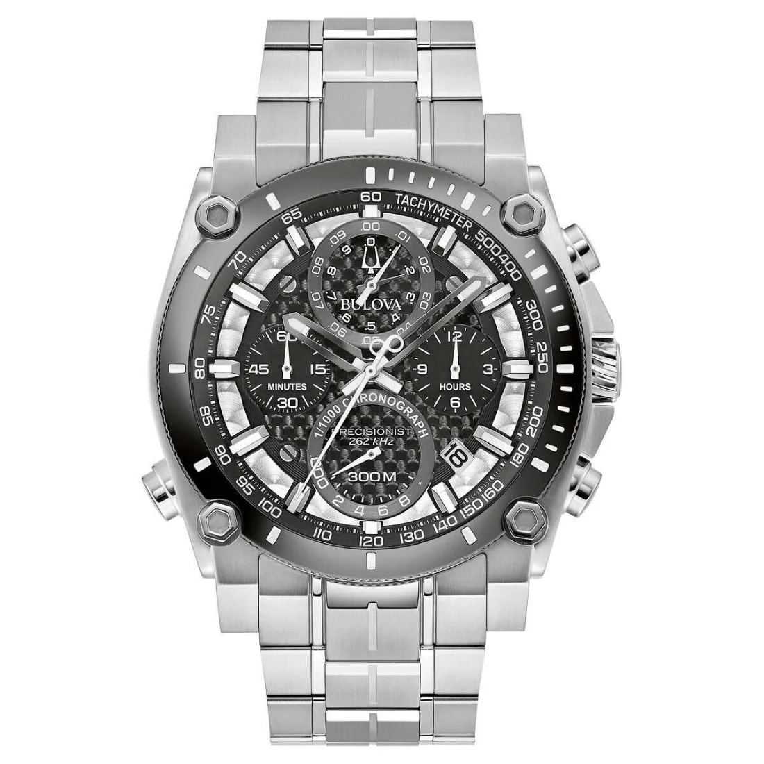 Bulova Mens Precisionist Carbon Fiber Dial Stainless Steel Watch 98B405 - Curated Treasures Market