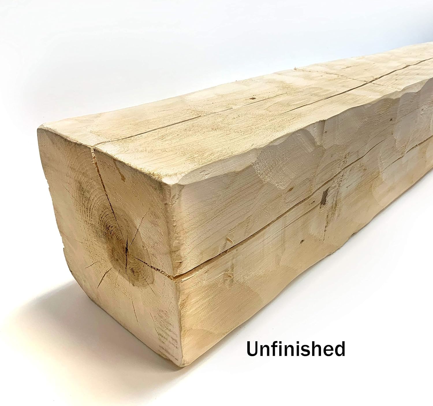 Wilson 8"x 8"x 60" Hand-Hewn Barn Beam Mantel, Rustic Natural Unfinished Solid Wood Shelf (1 Piece)