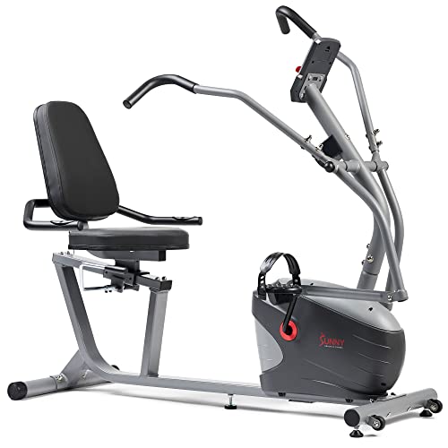 Sunny Health & Fitness Smart Recumbent Bike, Full-Body Home Training with Arm/Leg Exercisers, Indoor Cycling Workout Machine Plus Adjustable Seat & Bulit-in Pulse Sensors, Free SunnyFit App Connection
