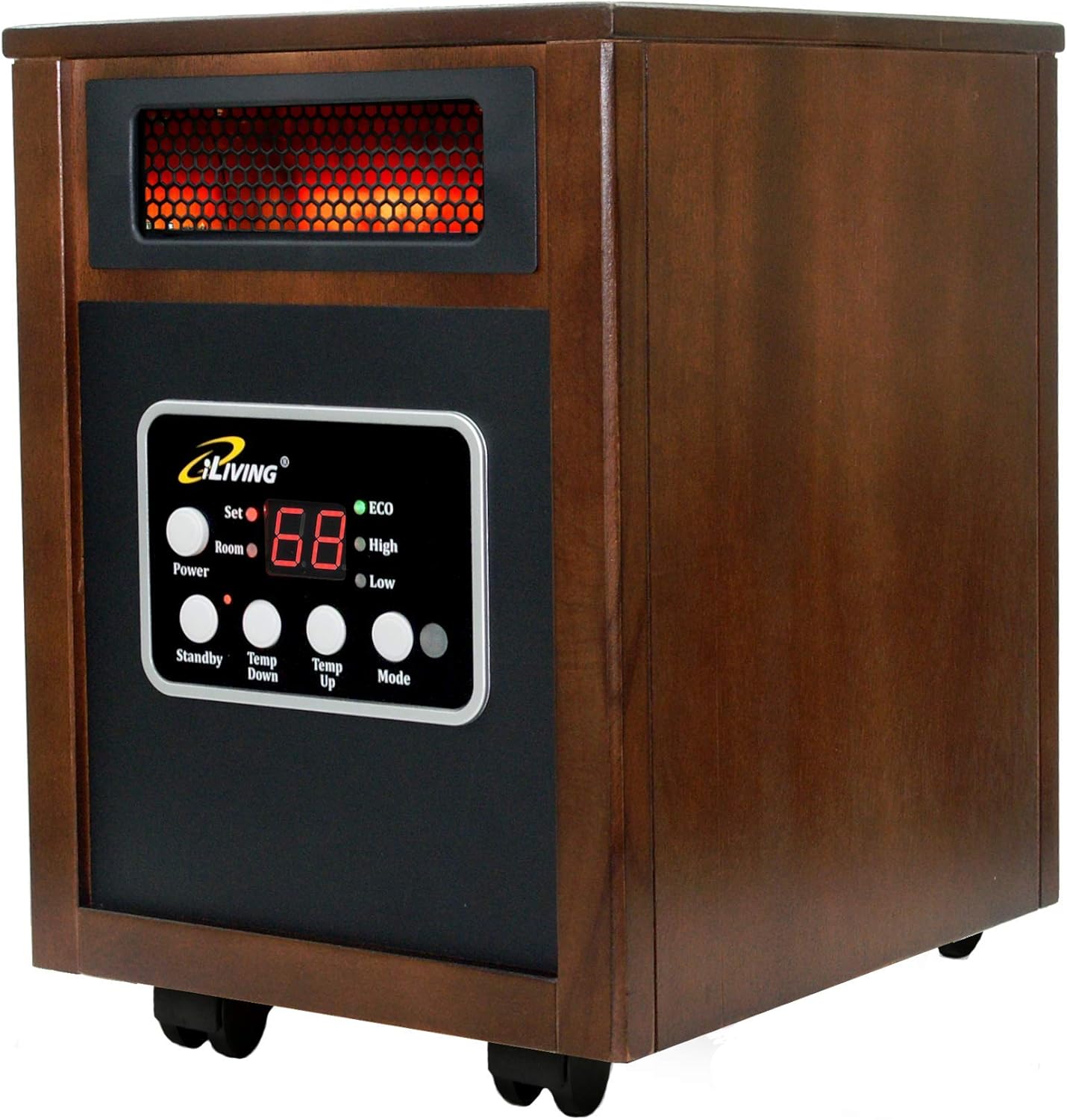 iLIVING ILG-918W Indoor Electric Space Infrared Heater, One, Dark Walnut