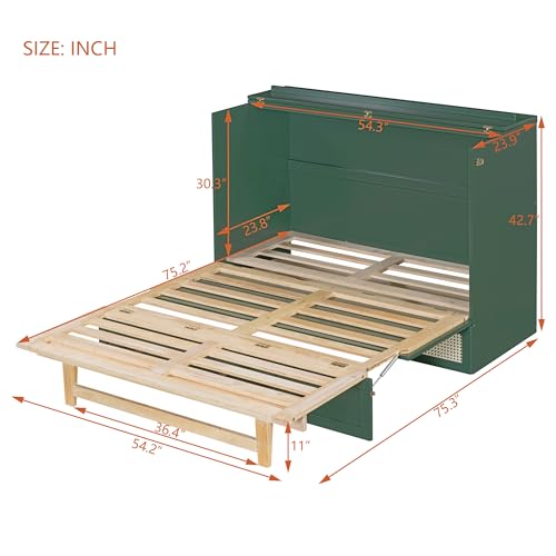 SOFTSEA Queen Murphy Bed with Large Drawers, Folding Wall Bed Wood Murphy Bed for Guestroom Bedroom Office, Gray