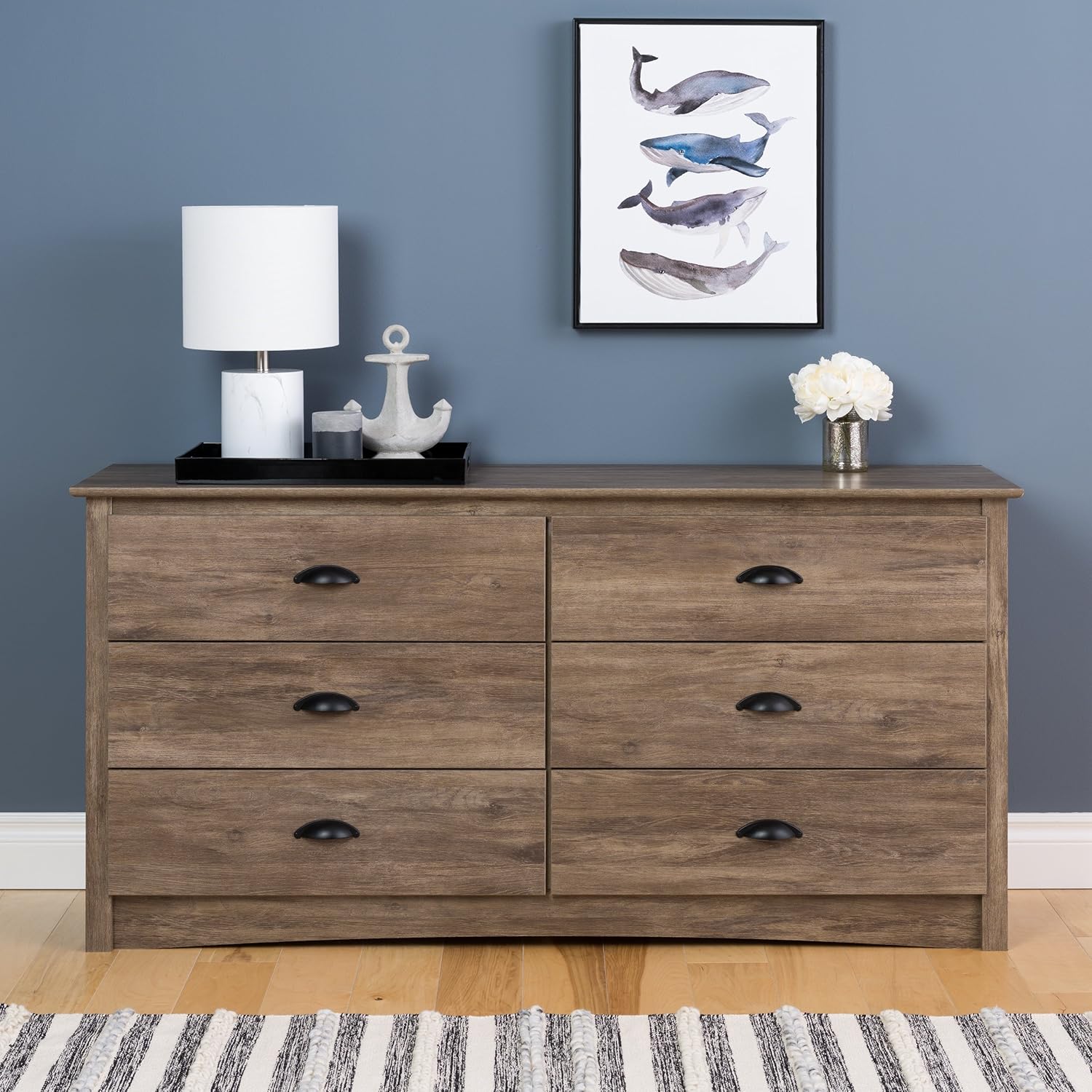Prepac Salt Spring 5-Drawer Chest, Drifted Gray & Salt Spring 6 Drawer Dresser, Drifted Gray