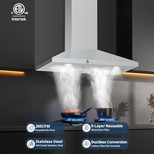 Range Hood 30 Inch, Ducted/Ductless Convertible Kitchen Vent Hood, Stainless Steel Stove Hood