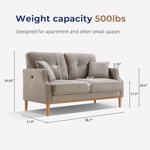 SoarFlash 56.7” Loveseat Sofa Couch for Living Room, Small Apartment Sofa for Small Spaces, Multifunctional Rechargeable Sofa, Multi-Person Fashion Sofa, Blue