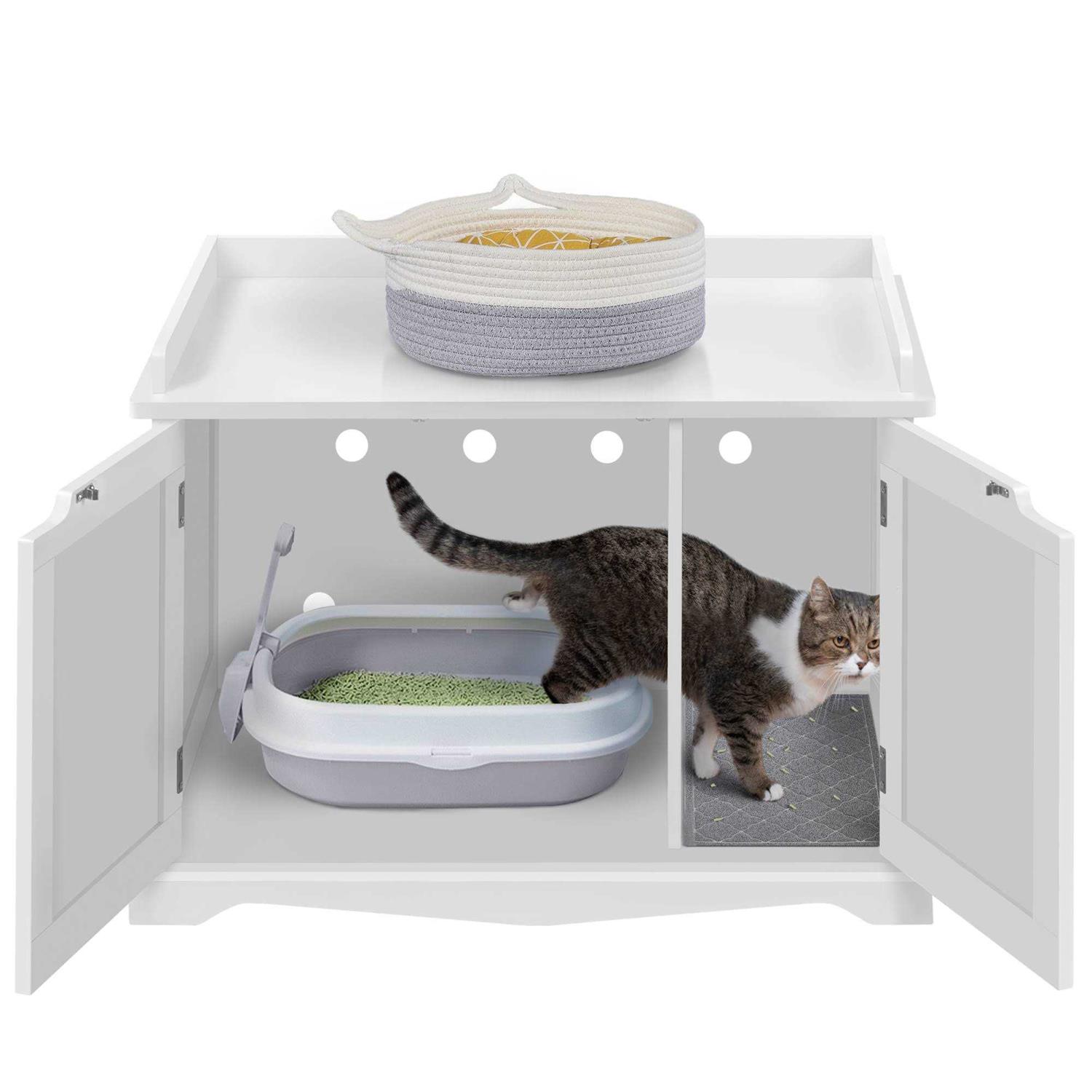 Topeakmart White Decorative Furniture Hidden Washroom Cat Litter Box - Pet Supplies online store