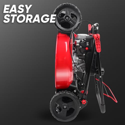 PowerSmart Self Propelled Gas Lawn Mower, Briggs and Stratton E550 140cc Engine, 21-Inch Steel Deck 3-in-1 Mulch, Bag, Side Discharge, 6-Position Dual Lever Height Adjustment