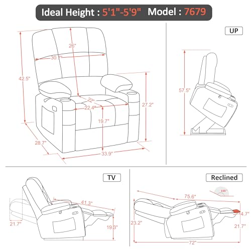 MCombo Large Dual Motor Power Lift Recliner Chair for Elderly, Massage and Heat, Lay Flat, Zero Gravity, Home Button, USB Port, Fabric 7680 (Large, Beige)