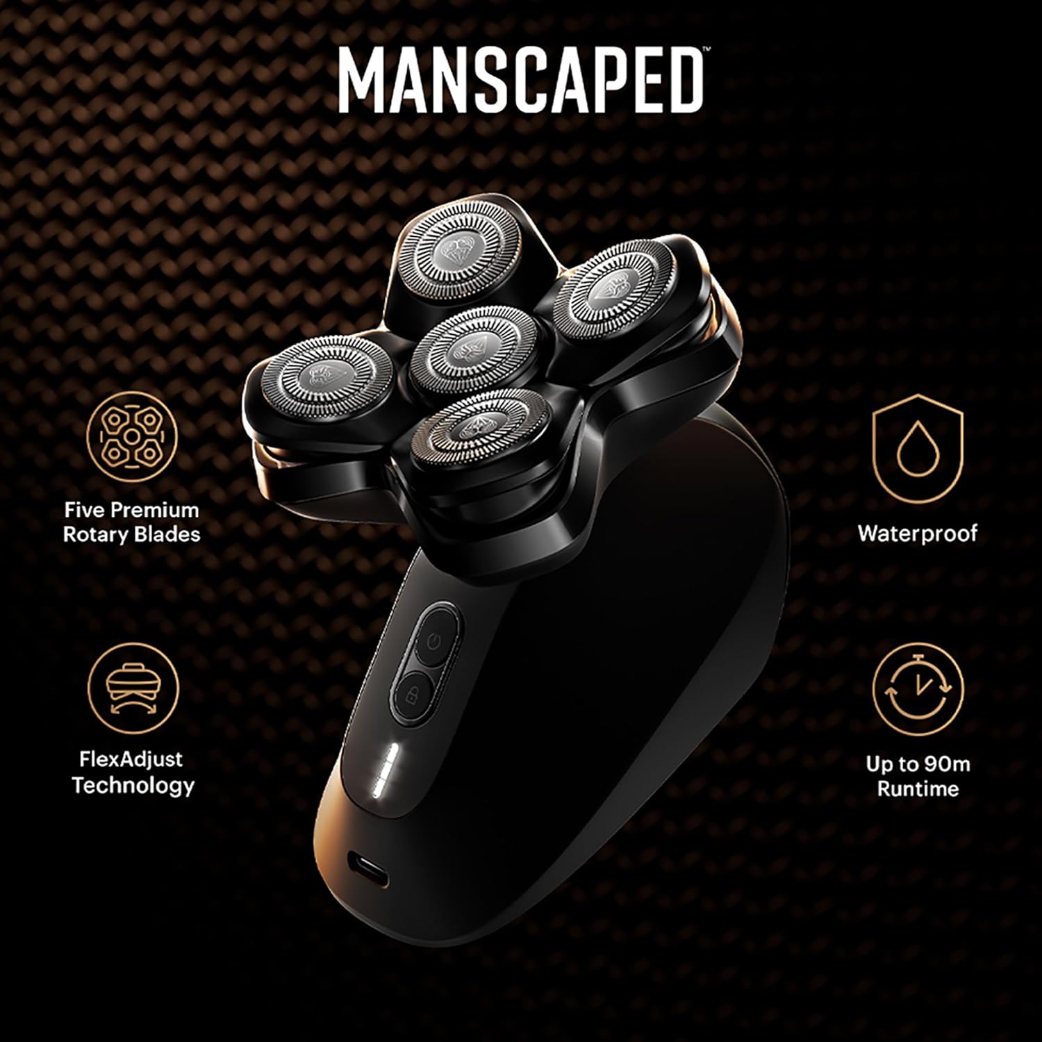 MANSCAPED® The Dome Shaver™ PRO Head Shaver for Bald Men – Five Rotary Blade Design with SkinSafe® & FlexAdjust Technology, Waterproof, USB-C & Wireless Charging Compatible with Travel Lock
