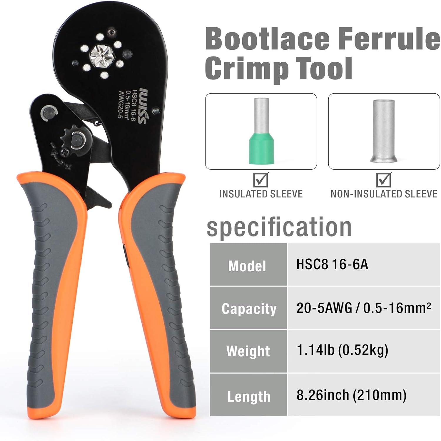 IWISS Self-adjustable Crimping Tools Plier for AWG20-5 Bootlace End-sleeves Ferrule, Ratchat Wire Crimping Tool