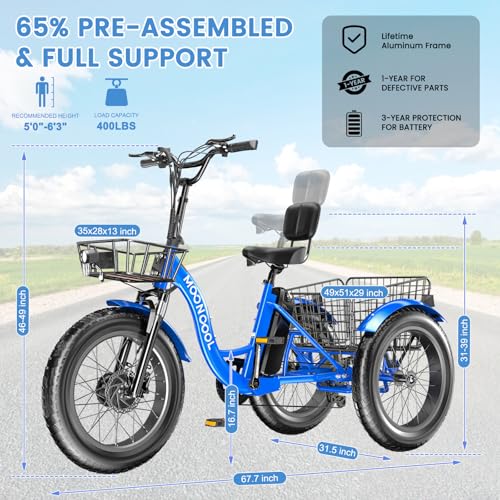 MOONCOOL Electric Tricycle Trike for Adults 350W 36V Removable Battery 24/26 Inches 7 Speeds 3 Wheels Electric Bikes Bicycle for Adults, Three Wheel Electric Cruiser Tricycle