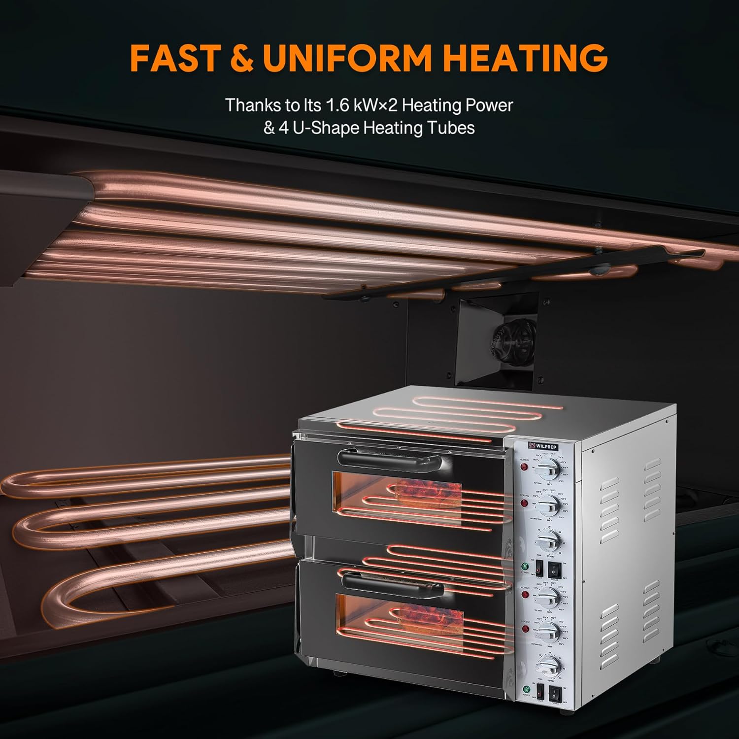 Countertop Pizza Oven for 16" Pizza, Single Deck Commercial Pizza Oven with Pizza Stone, 1.6kW Electric Pizza Oven with Adjustable Temp. Timer for Restaurant (16'' Double Deck Layer)