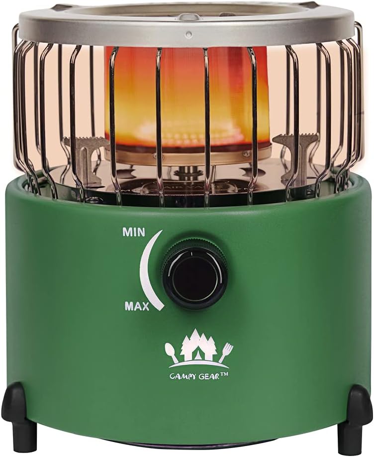 Campy Gear Little Guy 2 in 1 Portable Propane Heater & Stove, Outdoor Camping Gas Stove Camp Tent Heater for Ice Fishing Backpacking Hiking Hunting Survival Emergency (Orange)