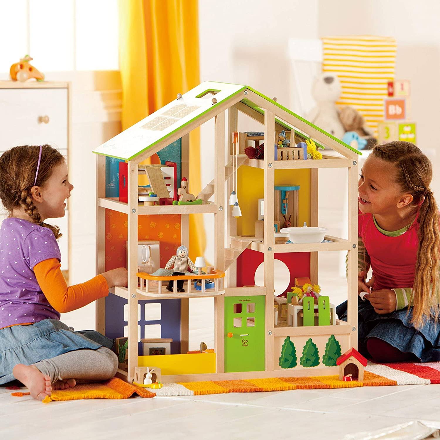 Hape All Seasons Kids Wooden Dollhouse by Award Winning 3 Story Dolls House Toy