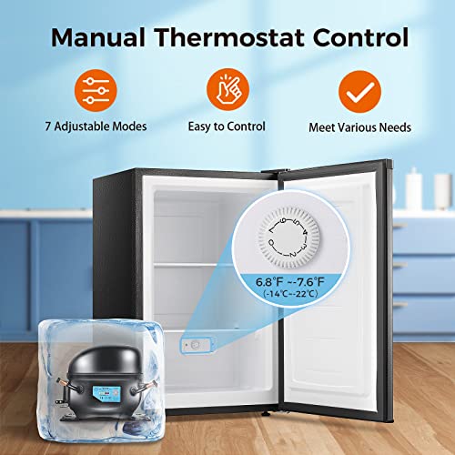 Kismile Compact Upright Freezer with Reversible Single Door,Removable Shelves Mini Freezer with Adjustable Thermostat for Home/Kitchen/Office