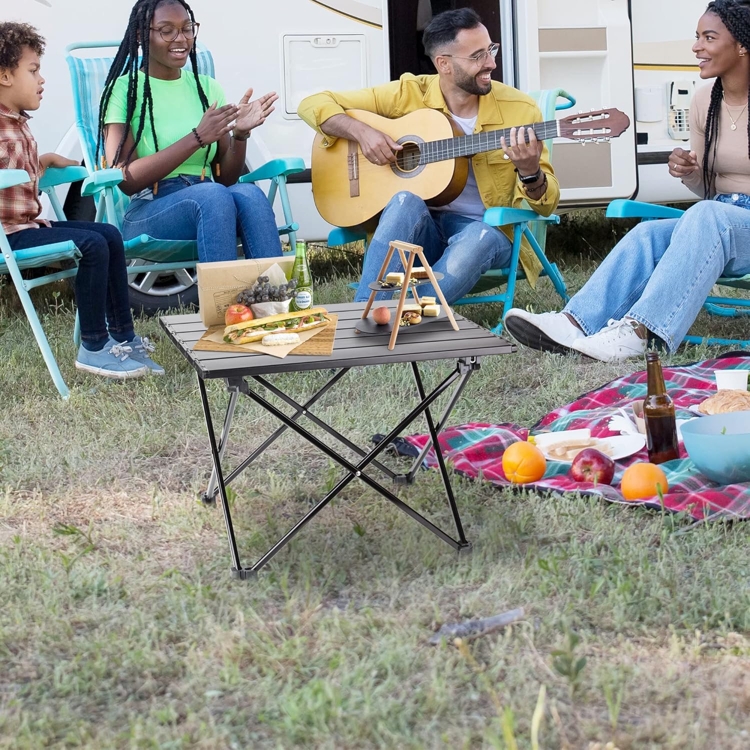 aiGear Folding Table Lightweight Compact Aluminum Alloy Camping Square Portable Table 4 Foot for Outdoor Dining Picnic Party(FT011)
