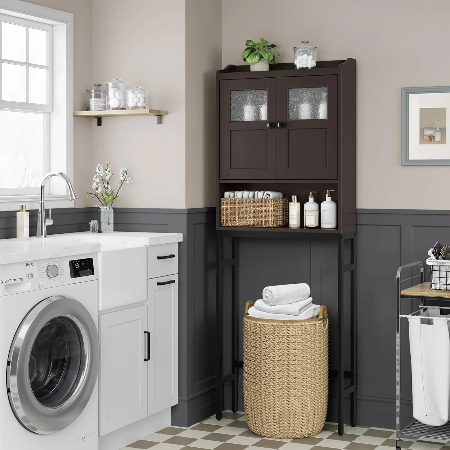 FJU Over The Toilet Cabinet for Bathroom Storage, Over Toilet Storage Cabinet, Above Toilet Storage with 2 Doors and Adjustable Shelf Space Saver Cabinet Over Toilet Bathroom Organizer ()