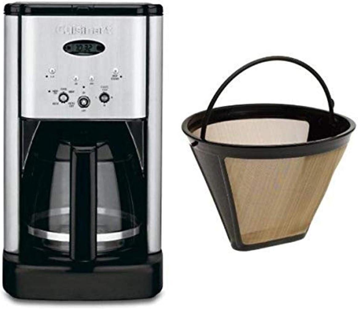 Cuisinart DCC-1200 Brew Central 12-Cup Programmable Coffeemaker, Brushed Chrome, and Filter Bundle