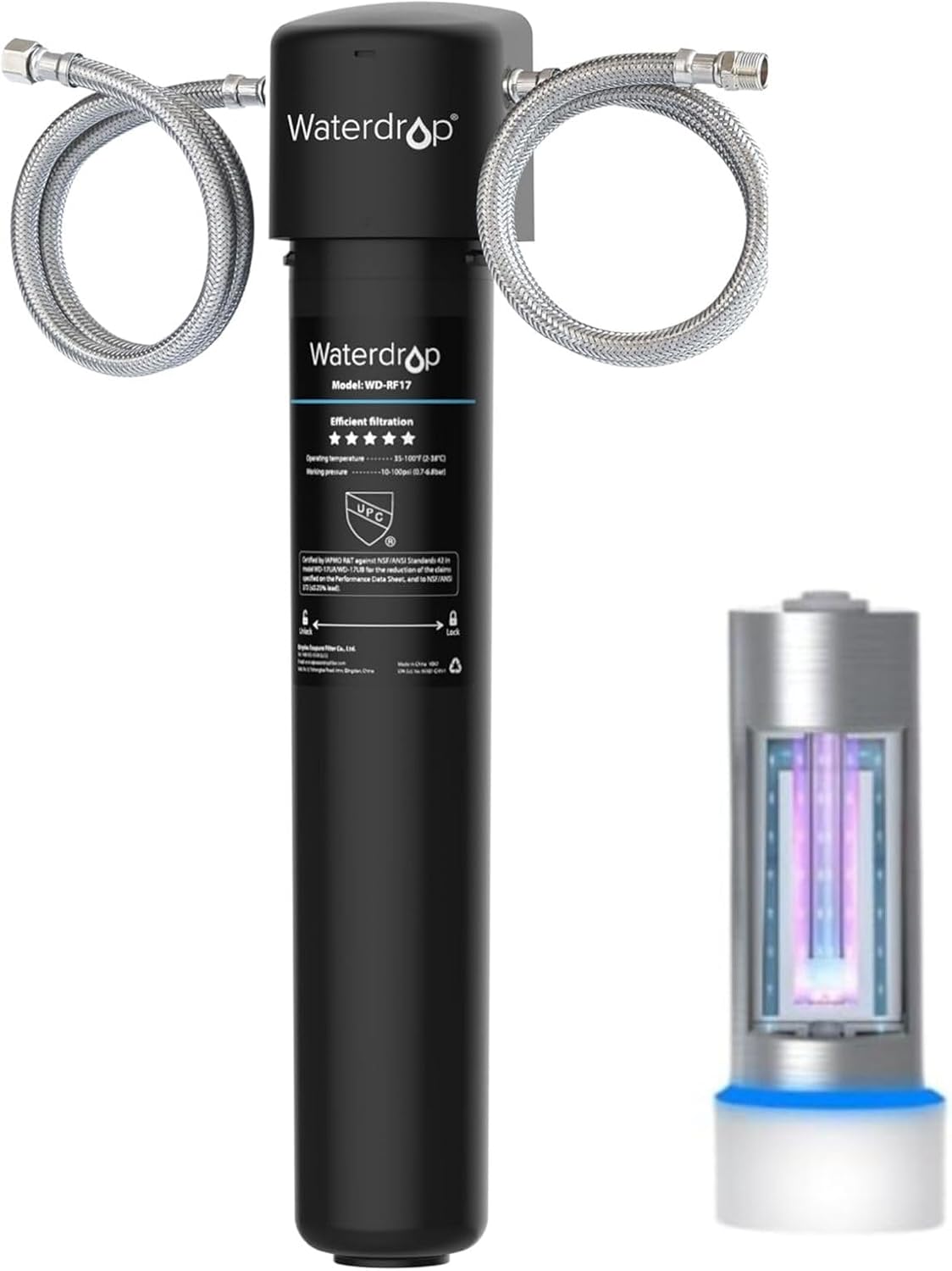 Waterdrop 17UA 3 Years Under Sink Water Filter System and Waterdrop LED UV͎ Ultrąviolët Water Filter