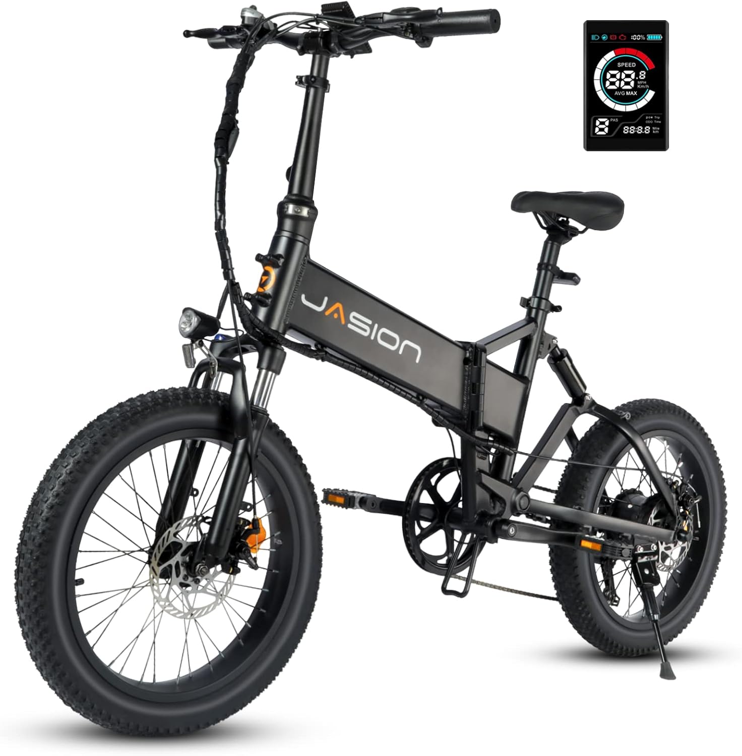 Jasion EB7 Electric Bike for Adults, 500W Motor 26MPH Max Speed, 48V 10AH Removable Battery, 20" Fat Tire Foldable Electric Bike with Dual Shock Absorber, and Shimano 7-Speed Electric Bicycles