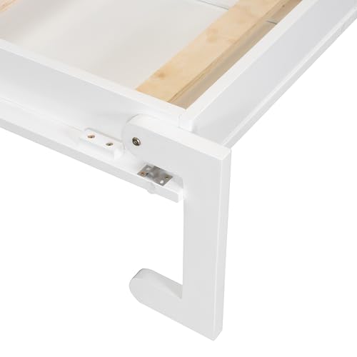 KLMM Wooden Murphy Bed Wall Bed with 2 Wardrobe and Storage Shelf,Foldable Platform Bedframe for Guest-Room Bedroom Study Office Use (White#E, Full)