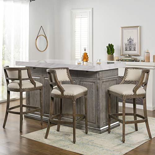 Jennifer Taylor Home Paris 26.5” Farmhouse Counter Height Bar Stool with Backrest, Dark Heathered Grey Linen