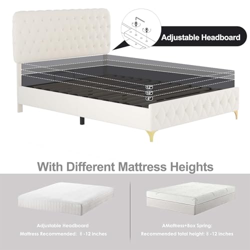 Queen Size Lift Up Bed Frame with Oversized Storage, Velvet Hydraulic Storage Platform Bed with Deep Button Tufted Adjustable Headboard for Bedroom, Grey