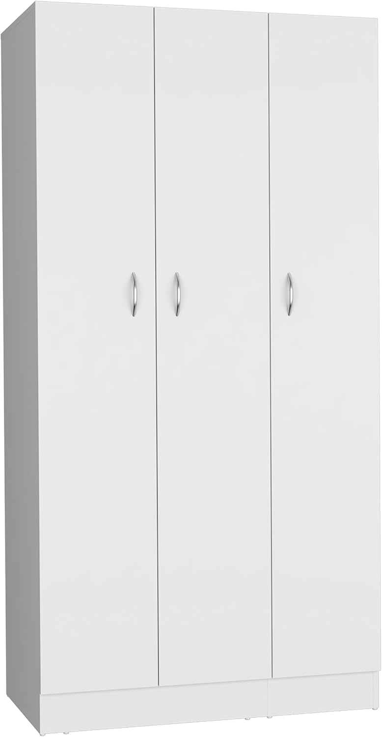 Wardrobe Armoire 71H with 3-Doors and 2-Inner Drawers, 3 Doors, White