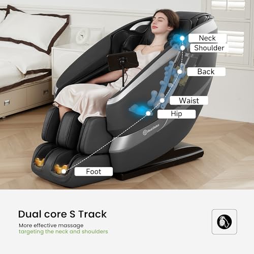 Real Relax Massage Chair Full Body of Dual-core S Track, 12 Auto Modes, Back and Calves Heating, Zero Gravity Massage Recliner Chair, FS01 Brown