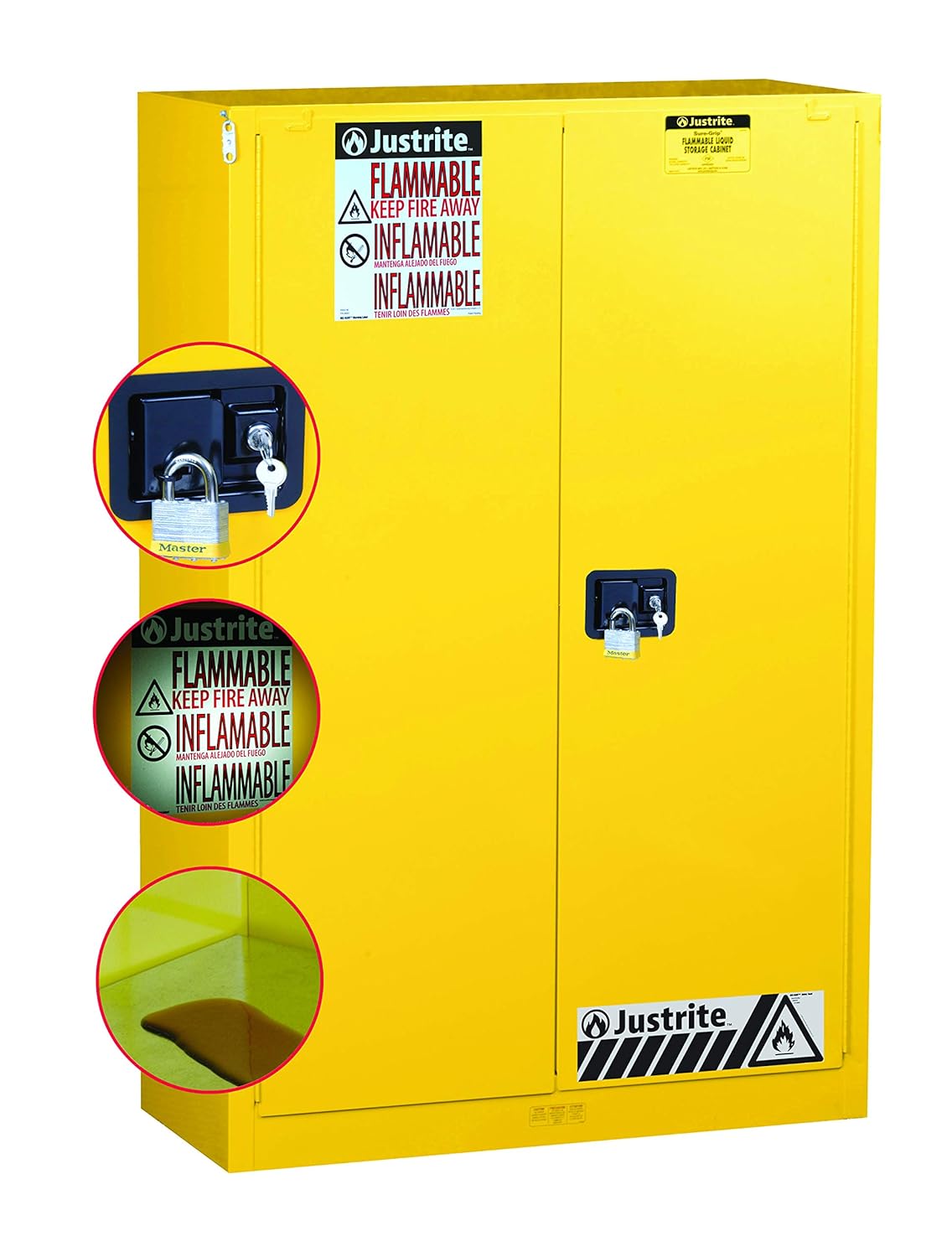 Justrite 894520 Sure-Grip EX Flammable Safety Cabinet, 2 Door, Self Closing, Dimensions (H x W x D): 44 x 43 x 18 inch (1651 x 1092 x 457 mm); 45 gal. (170L)