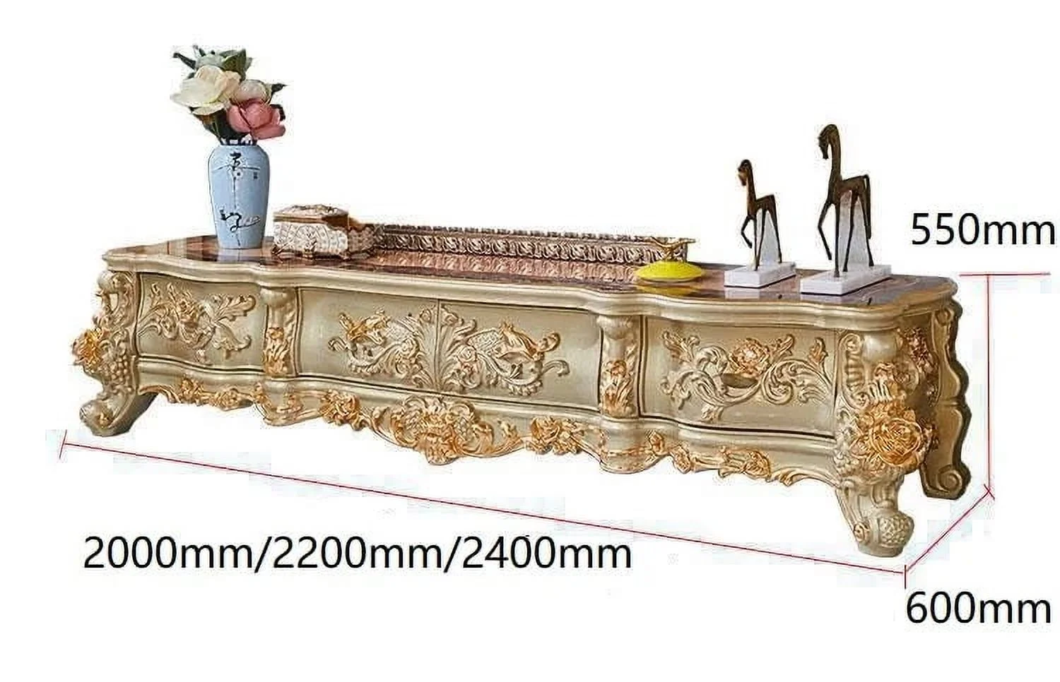 European style villa solid wood tv cabinet living room furniture oak carved golden luxury center table TV cabinet combination