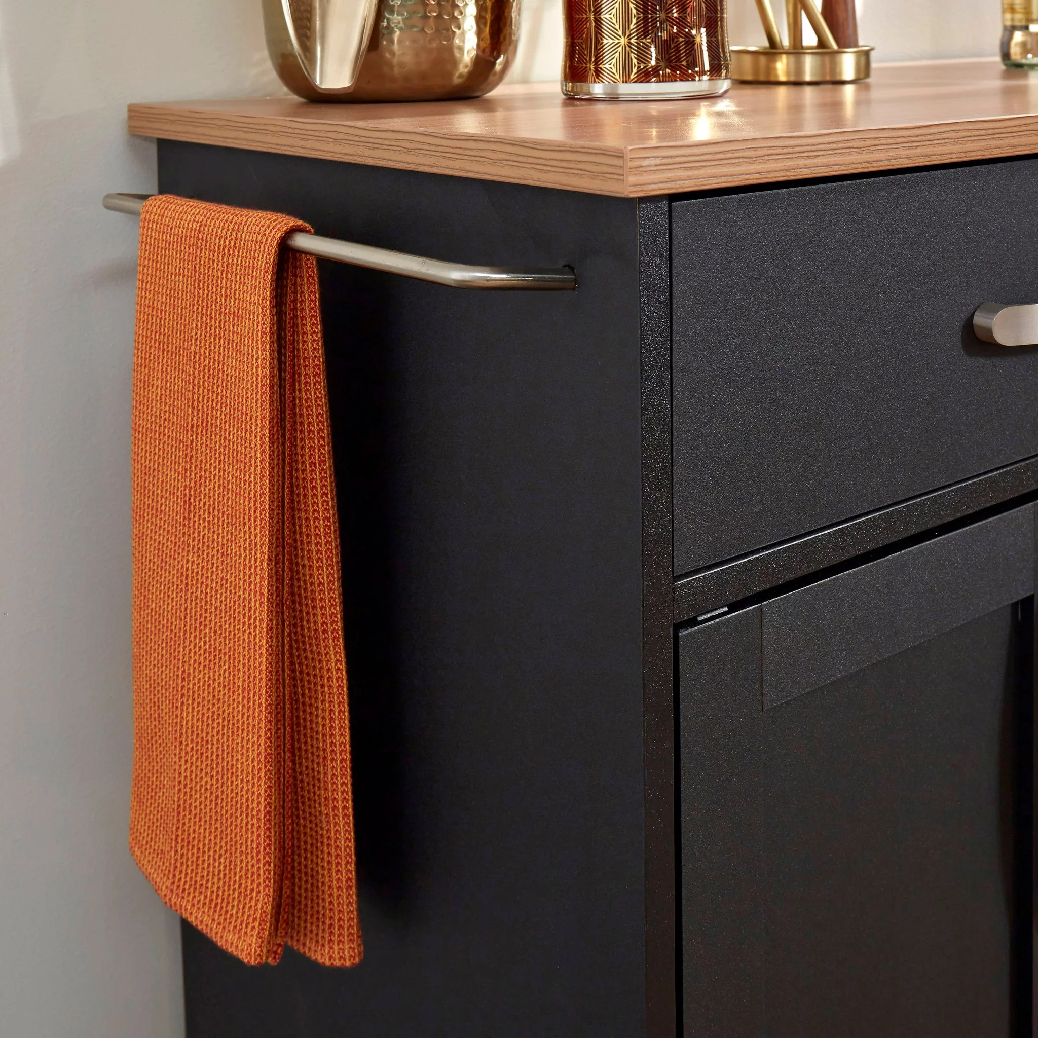 Homestyles Storage Plus Wood Kitchen Cart in Black
