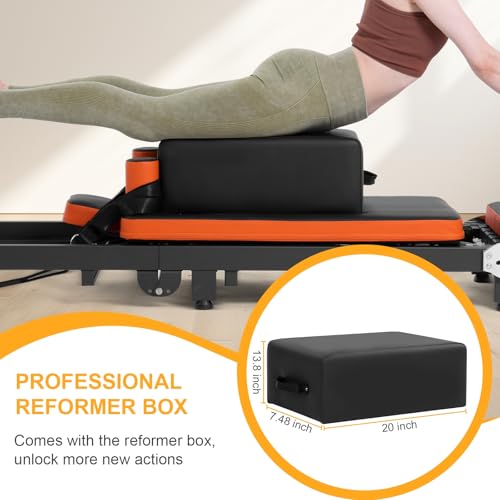 Pilates Reformer, Foldable Pilates Machine with Jump Board & Pilates Box (4 Springs & 5 Resistance Cords) for Home Gym Workout, Pilate Equipment Kit for Beginners & Advanced Users, Up to 500 LBS