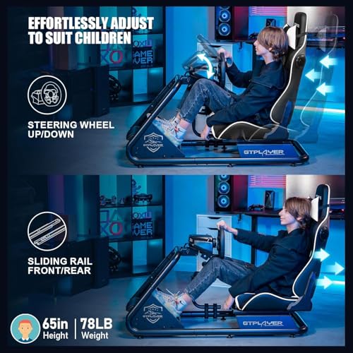 GTPLAYER Racing Simulator Cockpit with Seat and Bluetooth Speakers, Racing Style Reclining Seat and Ultra-Sturdy Alloy Steel Frame, A/B Box (Blue)